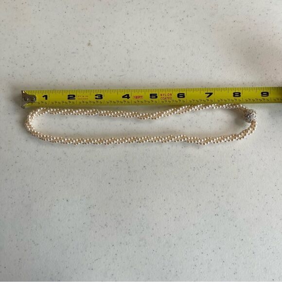 Faux Pearl Triple Wrap Necklace w/ Magnetic Silver-tone Center Clasp - Picture 4 of 4